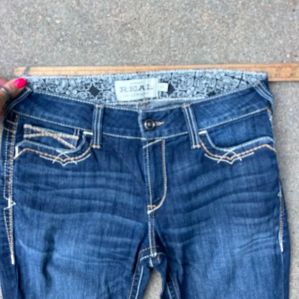 Ariat 31R REAL Mid Rise Stretch Entwined Festival Boot Cut Blue Jeans 10025286 - Picture 9 of 11